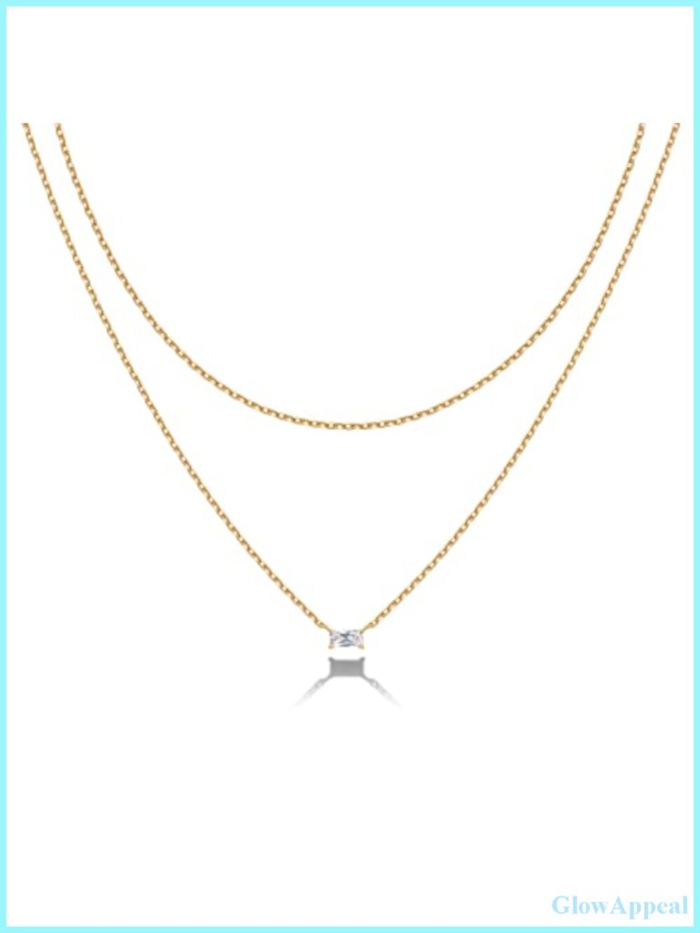 14K Gold Plated Layered Chain Necklace Minimalist Baguette Pendant